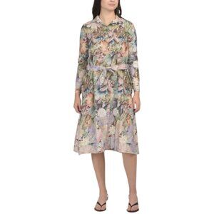 LE RAGAZZE Made In Italy Linen Blend Long Sleeve Floral Maxi Dress
